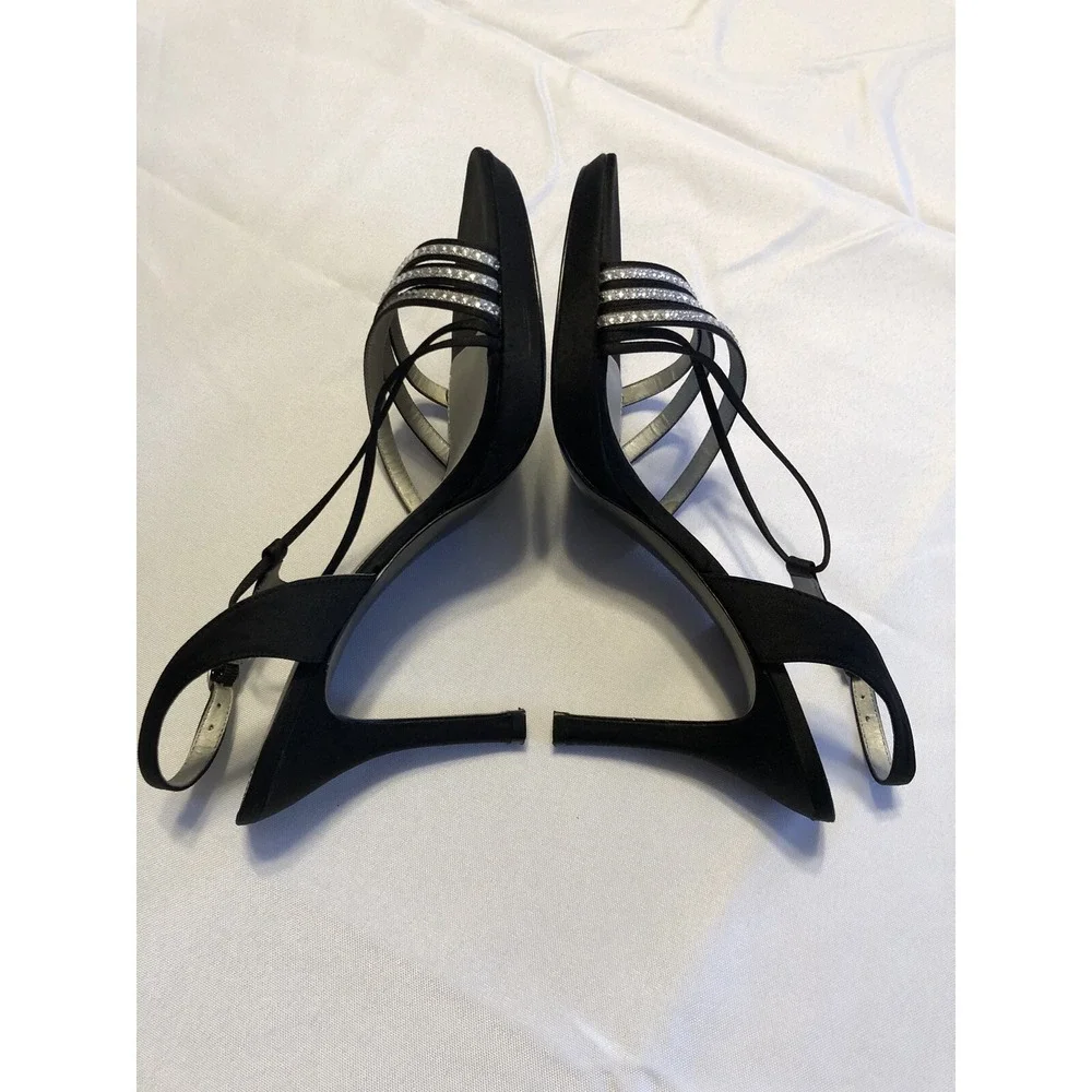 Metaphor‎ Womens Size 8.5 Strappy Black Dress Heels with Rhinestones Stiletto